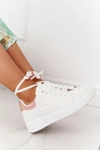 Sportowe Buty Sneakersy Na Platformie Biało-Złote Shine Bright