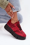 Zamszowe Ocieplane Sneakersy Damskie Na Masywnej Platformie Vinceza 66841 Panterka Czerwone
