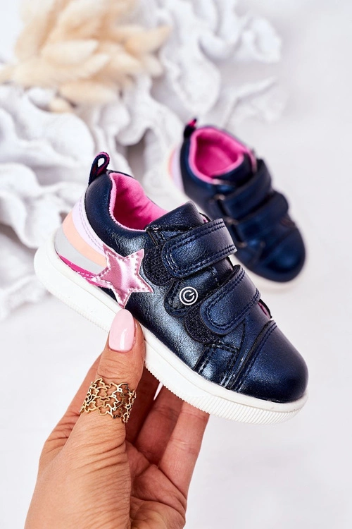 Dziecięce Skórzane Sportowe Buty Z Tęczą Granatowe Jasmine