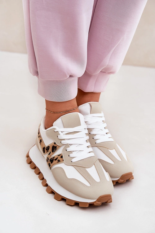 Sneakersy Buty Sportowe Damskie Panterka Beżowe Kalelia