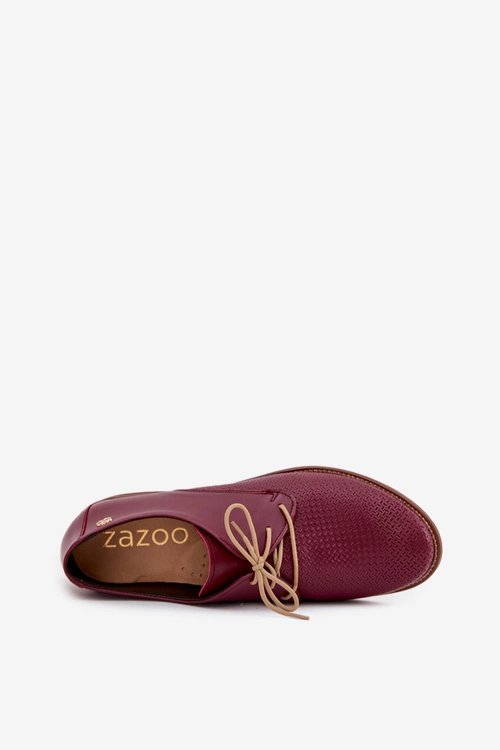 Skórzane Półbuty Damskie Eleganckie Sznurowane Zazoo 4238 Bordowe
