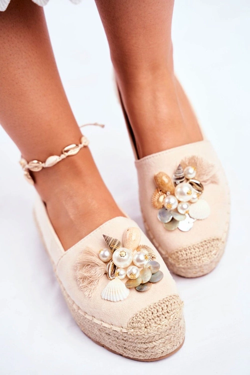 Espadryle Damskie Na Platformie Lniane Beżowe Denver