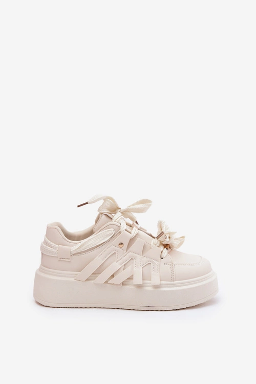 Eko Skórzane Sneakersy Na Platformie Beżowe Penolle