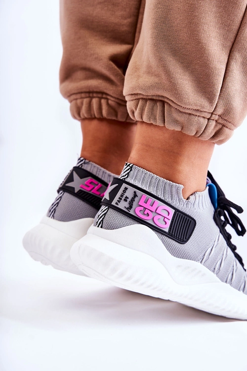 Damskie Wsuwane Sportowe Buty Sneakersy Szare Klayra