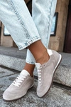 Skórzane Zamszowe Sneakersy Z Przeszyciami Zazoo N1414 Beżowe