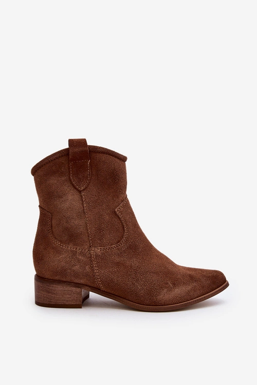 Zazoo 3329 Zamszowe Botki Kowbojki Na Niskim Obcasie Brązowe