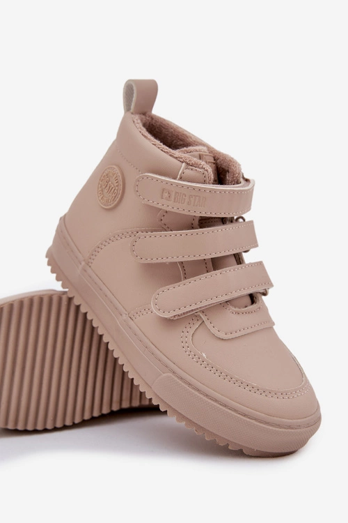Ocieplane Botki Sneakersy Dziecięce Na Rzepy Big Star SS374072 Beżowe