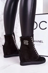 Damskie Zamszowe Sneakersy BOOCI 2222/066/s Srebrny Łańcuch Czarne