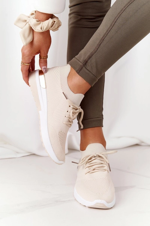 Sportowe Buty Sneakersy Na Koturnie Beżowe Adeyla
