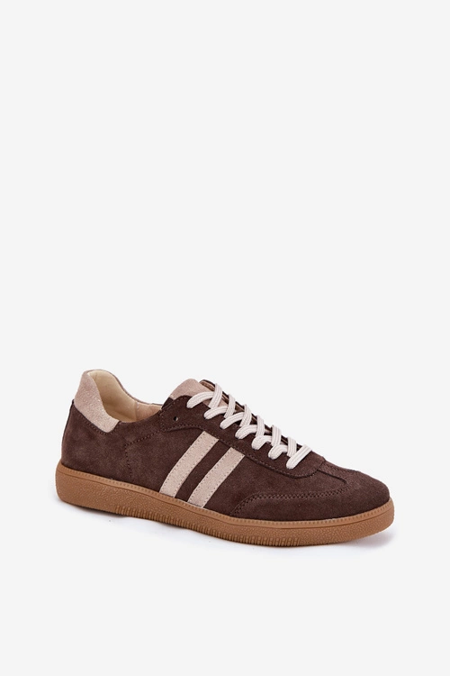 Zazoo N1068 Zamszowe Niskie Sneakersy Damskie Czekoladowe