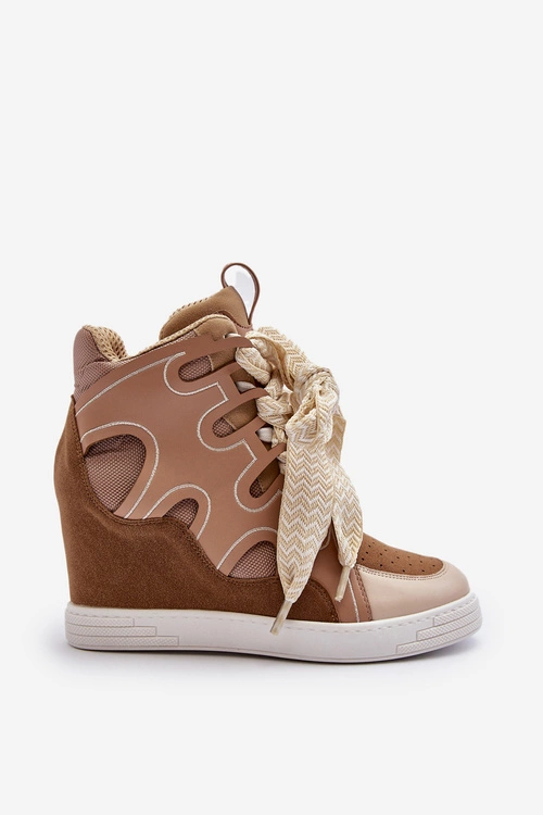 Damskie Sneakersy Na Koturnie Beżowe Leoppa