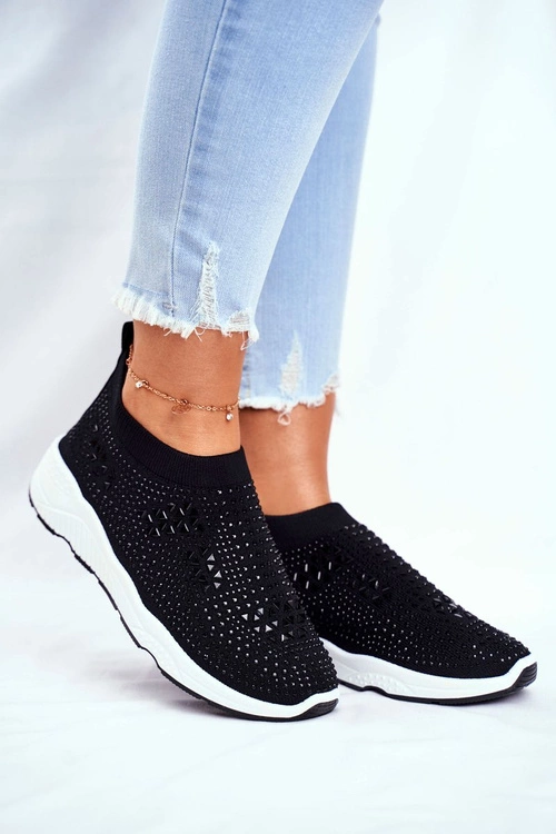 Sportowe Damskie Buty Lekkie Czarne Cyrkonie Santol