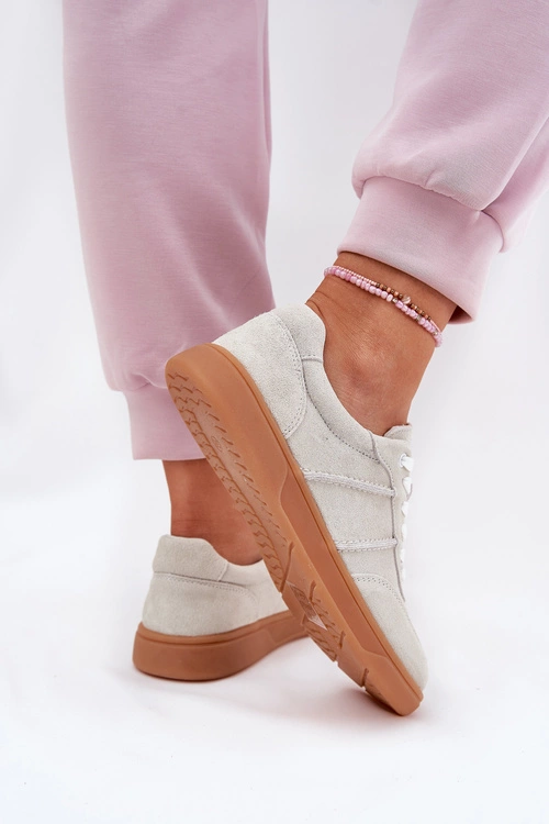Zamszowe Niskie Sneakersy Damskie Szare Paliana