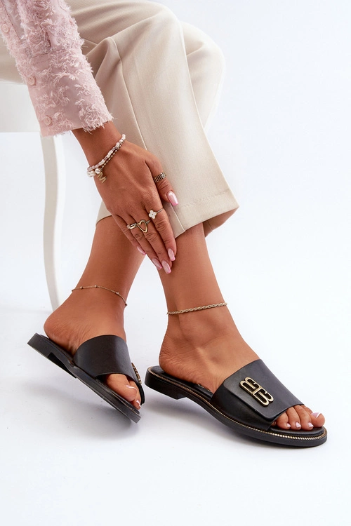 Zazoo 40384 Eleganckie Skórzane Klapki Damskie Czarne