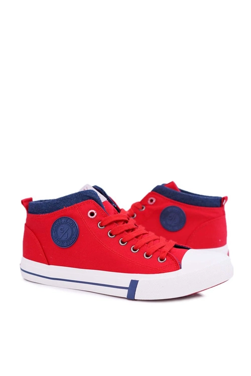 Trampki Męskie Cross Jeans Wysokie Materiałowe Czerwone DD1R4059
