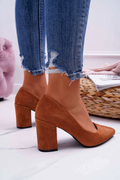 Czółenka Damskie Na Słupku Zamszowe Camel Femmini