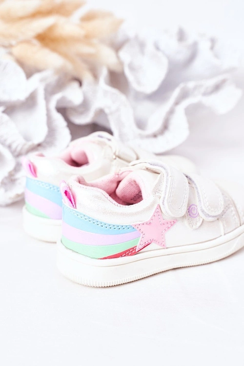 Dziecięce Skórzane Sportowe Buty Z Tęczą Białe Jasmine