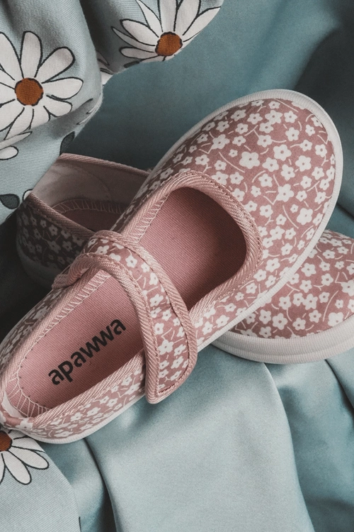 Dziecięce Baleriny Na Rzep W Print Różowe Selah