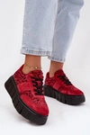 Zamszowe Ocieplane Sneakersy Damskie Na Masywnej Platformie Vinceza 66841 Panterka Czerwone