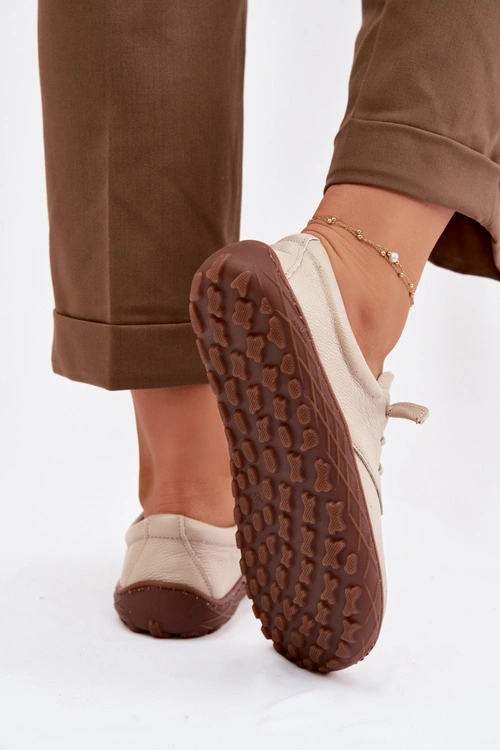 Skórzane Półbuty Barefoot Damskie Zazoo 10189 Beżowe