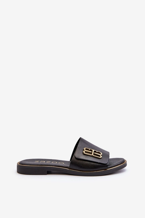 Zazoo 40384 Eleganckie Skórzane Klapki Damskie Czarne