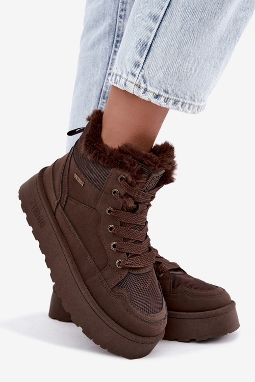 Śniegowce Sznurowane Damskie Z Futerkiem Big Star UU274168 Ciemnobrązowe