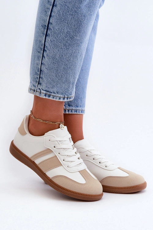 Damskie Niskie Eko Skórzane Sneakersy Beżowe Dorvalia
