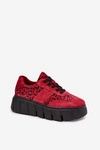 Zamszowe Ocieplane Sneakersy Damskie Na Masywnej Platformie Vinceza 66841 Panterka Czerwone