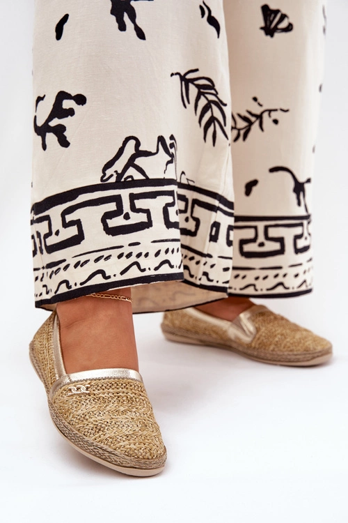 Eleganckie Skórzane Espadryle Z Plecionką Zazoo 10178 Beżowo-Złote