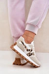 Sneakersy Buty Sportowe Damskie Panterka Beżowe Kalelia