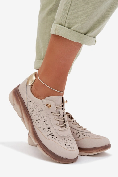 Skórzane Sneakersy Damskie Ażurowe Sergio Leone SP-002 Szare