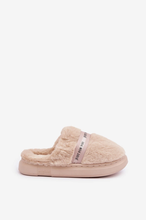 Futrzane Kapcie Z Ozdobnym Paskiem Beżowe Savalithea