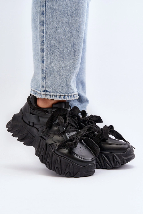 Sneakersy Damskie Na Masywnej Podeszwie Czarne Ellerai