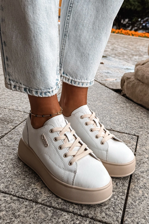 Skórzane Sneakersy Na Platformie Kobbo 41535 Białe