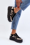 Zazoo 1833 Sneakersy Damskie Skórzane Na Masywnej Podeszwie Czarne