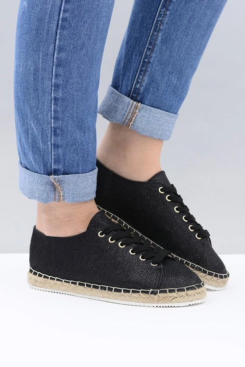 Lu Boo | Czarne Brokatowe Lniane Espadryle Fairy
