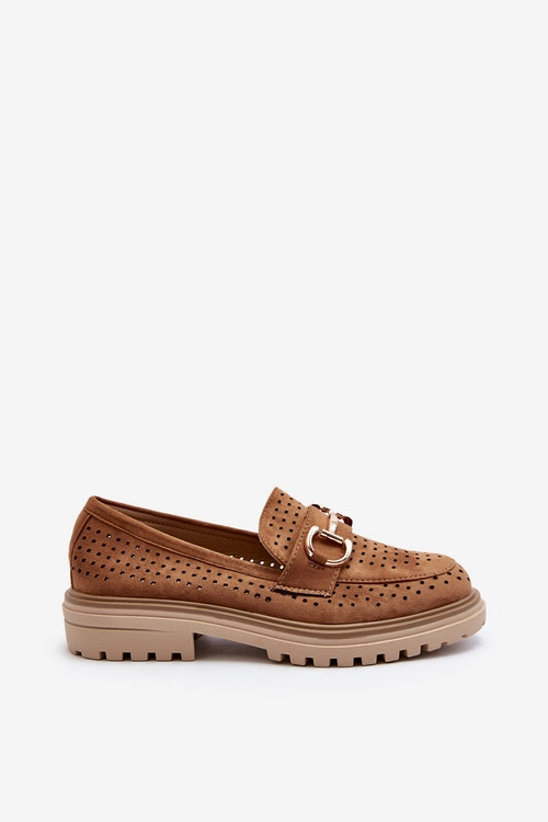 Mokasyny Damskie Ażurowe Z Ozdobą Camel Talesse
