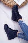 Sneakersy Damskie Ukryty Koturn Granatowe Ferrer