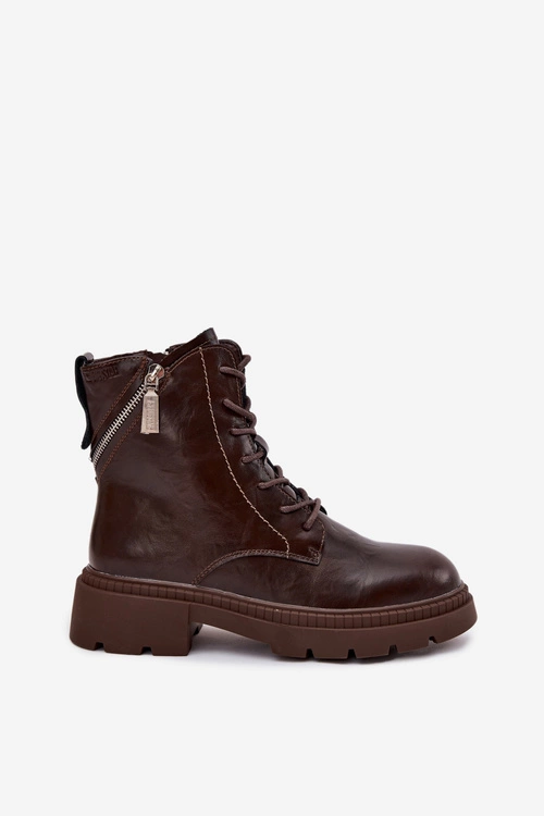 Skórzane Botki Workery Damskie Ocieplane Big Star SS274453 Brązowe