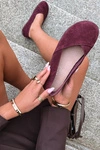Baleriny Damskie Barefoot Z Naturalnego Zamszu Bordowe Mirelia