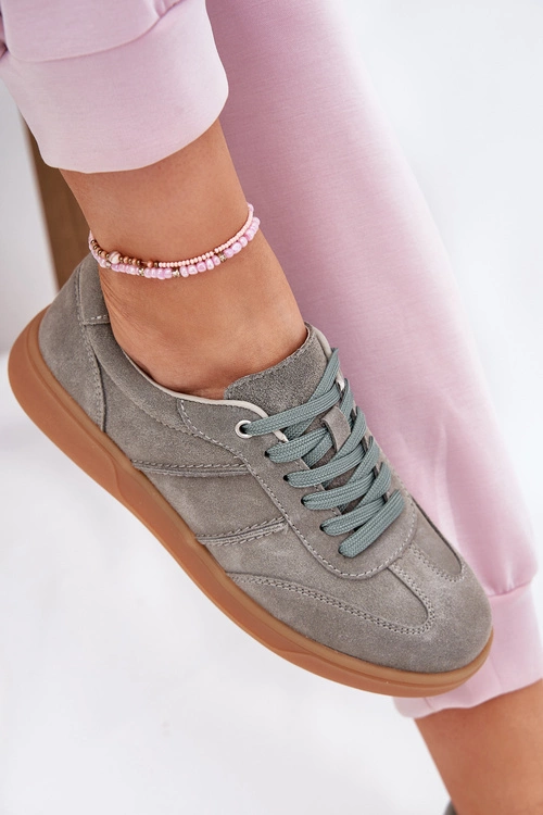 Zamszowe Niskie Sneakersy Damskie Zielone Paliana