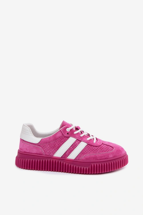 Skórzane Zamszowe Sneakersy Damskie Na Platformie Fuksja Artelle