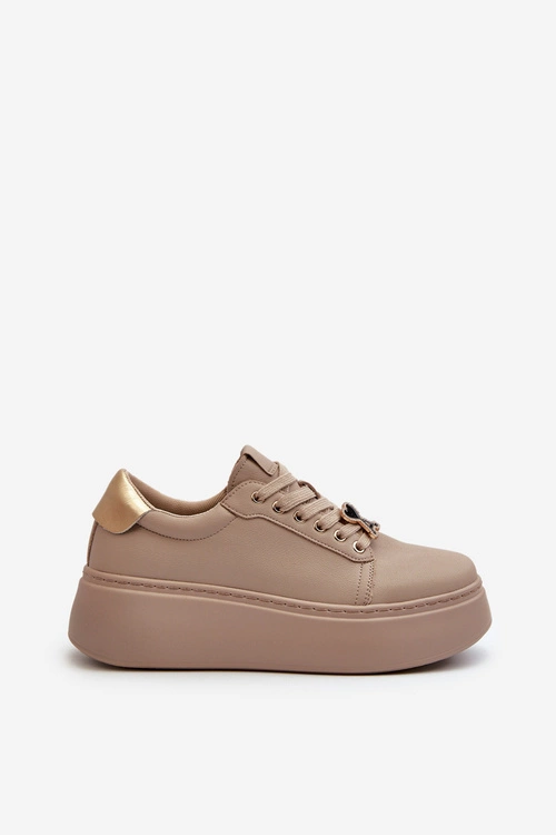 Damskie Skórzane Sneakersy Na Platformie Beżowe Vinceza 66700