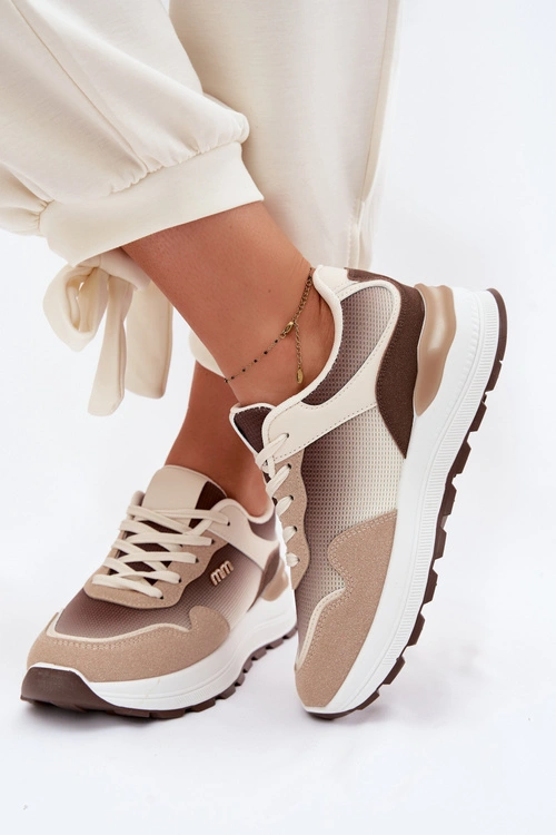 Sneakersy Damskie Na Platformie Brązowe Lelmira