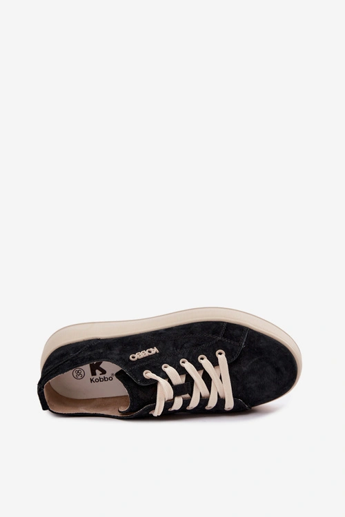 Skórzane Zamszowe Sneakersy Na Platformie Kobbo 41535 Czarne