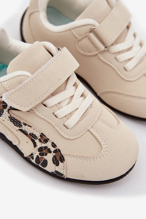 Buty Sportowe Dziecięce Z Rzepem Beżowe Z Panterką Perrin
