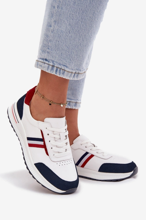 Buty Sportowe Skórzane Damskie Biało-Granatowe Lorvessa
