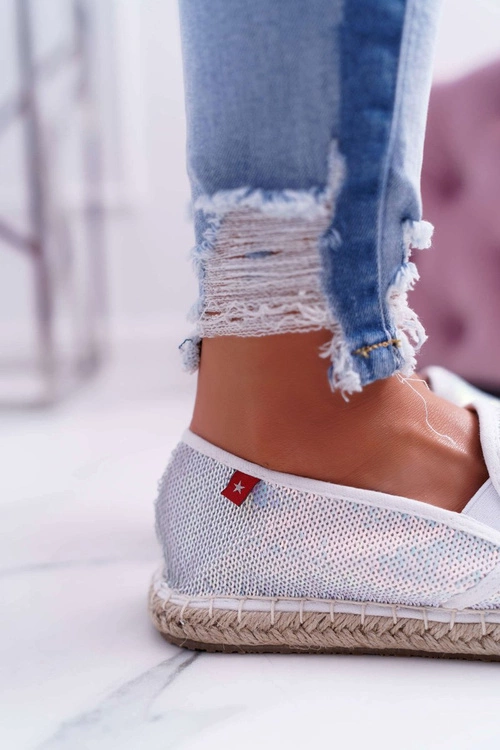 Espadryle Damskie Big Star Opalizujące Cekiny Białe DD274A162