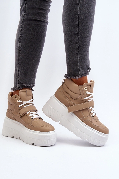 Zazoo 3450 Skórzane Sneakersy Damskie Beżowe