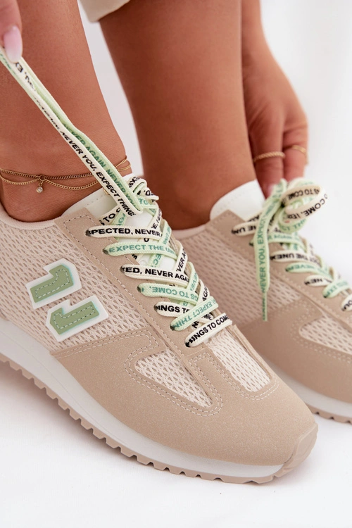 Sneakersy Damskie Z Ozdobnym Sznurowaniem Beżowe Henira